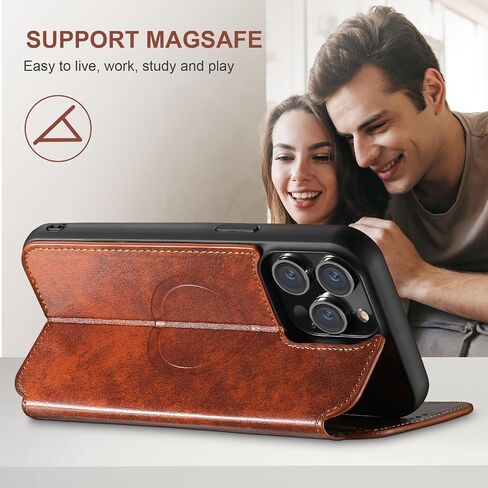 SINIANL Case Wallet for iPhone 12, iPhone 12 Pro Wallet Case Compatible with MagSafe Wireless Charging Magnetic Leather Flip Folio Cover Kickstand and Cash Credit Card Holder for Men Women Khaki in Kuwait