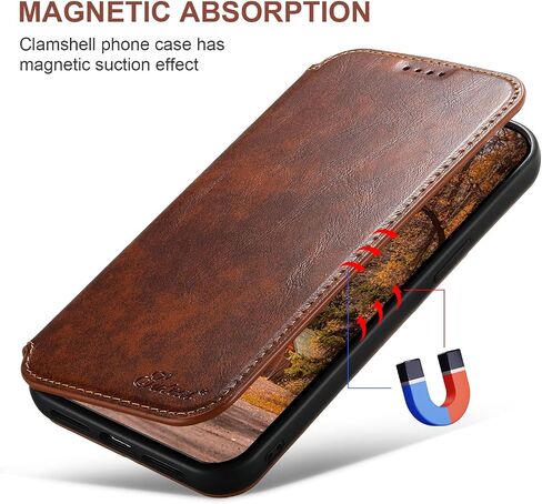SINIANL Case Wallet for iPhone 12, iPhone 12 Pro Wallet Case Compatible with MagSafe Wireless Charging Magnetic Leather Flip Folio Cover Kickstand and Cash Credit Card Holder for Men Women Khaki in Kuwait