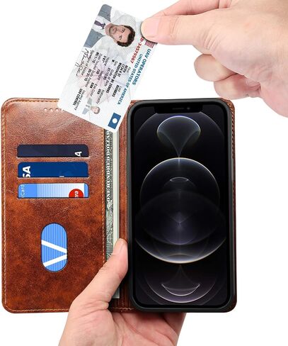 SINIANL Case Wallet for iPhone 12, iPhone 12 Pro Wallet Case Compatible with MagSafe Wireless Charging Magnetic Leather Flip Folio Cover Kickstand and Cash Credit Card Holder for Men Women Khaki in Kuwait
