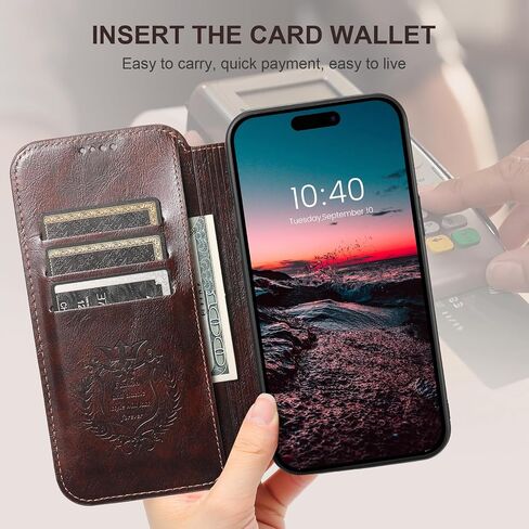 SINIANL Case Wallet for iPhone 12, iPhone 12 Pro Wallet Case Compatible with MagSafe Wireless Charging Magnetic Leather Flip Folio Cover Kickstand and Cash Credit Card Holder for Men Women Khaki in Kuwait