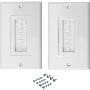 RLECS 2-Pack White Brush Wall Plate Single Port Multipurpose Outlet Cover Wall Mount Panel for Multimedia HDMI HDTV Speaker Wires
