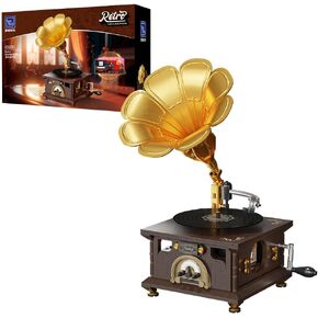 Retro Phonograph Building Set, Gramophone Music Box Building Kit, Pantasy Vintage Music Player Building-Bricks Set, Gramophone Construction Building Blocks Model Set