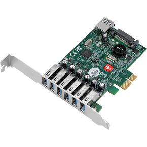 بطاقة توسيع SIIG ذات 7 منافذ USB 3.0 بسرعة 5 جيجابت في الثانية PCIe مع أقواس كاملة ومنخفضة للكمبيوتر المكتبي، تدعم Windows 11/ 10 (JU-P70011-S2) in Kuwait