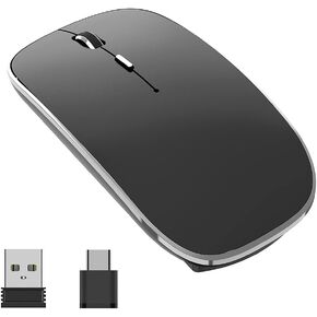 ماوس هالبيلت اللاسلكي القابل للشحن، ماوس لاسلكي صامت محمول USB ونوع C ماوس لاسلكي مزدوج الوضع 3 نقطة في البوصة قابلة للتعديل لأجهزة الكمبيوتر المحمول، ماك، ماك بوك، أندرويد، الكمبيوتر الشخصي (Q23S أسود) (رمادي)