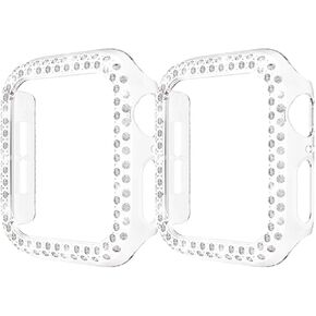 [2-Pack] Aladrs Bling Hard Bumper Frame Compatible with Apple Watch 42mm Case, Double Row Shiny Crystal Diamonds Protective Cover for iWatch Series 3 2 1 (Silver+Clear 42mm)