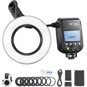 فلاش حلقة ماكرو Godox MF-R76N لنيكون، 76 وات TTL HSS 2.4G لاسلكي مزدوج فلاش أنابيب حلقة ضوء فلاش، حلقات محول، بطارية ليثيوم أيون 7.2 فولت/3000 مللي أمبير في الساعة، لكاميرات نيكون D5600 D3500 Z6 Z7II إلخ in Saudi Arabia