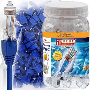 ITBEBE 150/150 RJ45 Cat6 تمر من خلال موصلات لـ 24 كابلات AWG - 150 Cat6 موصل العبور ينتهي و150 موصلات RJ45 أحذية تخفيف الضغط الواضحة لسلك تصحيح إيثرنت نظيف وخالي من العوائق in Saudi Arabia