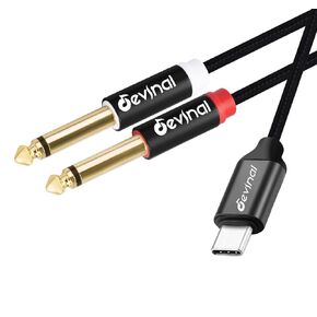 Devinal USB C to 1/4" inch Audio Cable, Type C to Dual 6.35mm TRS Stereo Aux Cord Y Splitter for Smartphone, Tablet, Laptop Link Amplifier, Mixing Console Mixer, Speaker, 6.6 Feet