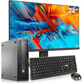 حزمة الكمبيوتر المكتبي HP EliteDesk 800 G1 SFF - Intel Core i5 3.3 جيجا هرتز، ذاكرة الوصول العشوائي 32 جيجا، SSD جديد 1 تيرابايت، شاشة KOORUI 24 بوصة، AC WiFi، Windows 10 Pro (متجدد)، أسود in Kuwait