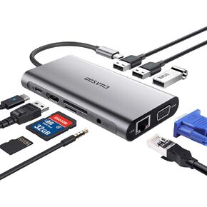 موزع USB C، محطة إرساء، EUASOO 11 في 1 محطة إرساء USB C ثلاثية العرض مع 4K HDMI/1000Mbps Gigabit Ethernet/PD 3.0/4 منافذ USB لأجهزة الكمبيوتر المحمولة MacBook/USB C، MacOS فقط يدعم وضع المرآة in Kuwait