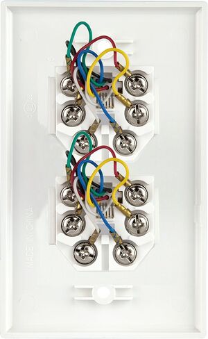 لوحة حائط بمقبس هاتف مزدوج RJ11 من ENERLITES، 6 مواضع 6 موصلات 6P6C (دعم خطين)، عصابة واحدة 4.50 بوصة × 2.76 بوصة، 6671-W، أبيض in Kuwait