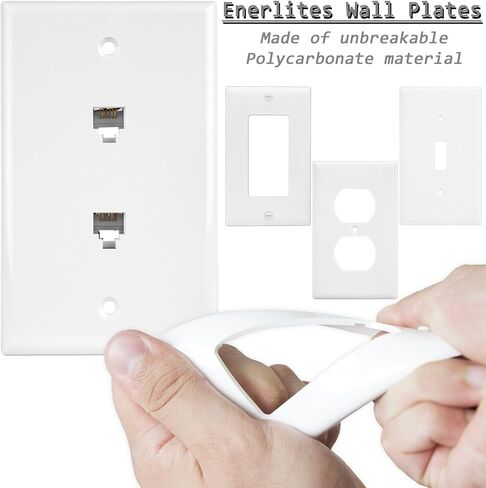 لوحة حائط بمقبس هاتف مزدوج RJ11 من ENERLITES، 6 مواضع 6 موصلات 6P6C (دعم خطين)، عصابة واحدة 4.50 بوصة × 2.76 بوصة، 6671-W، أبيض in Kuwait
