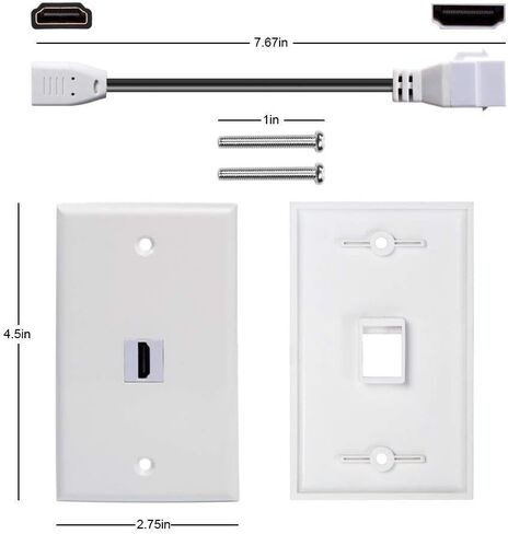غطاء منفذ لوحة الحائط mxtechnic بمنفذ واحد 4K HDMI مع كابل ضفيرة HDMI عالي السرعة أنثى إلى أنثى 6 بوصة لأنظمة ألعاب الفيديو أو صناديق التلفزيون أو الأجهزة الأخرى التي تدعم قناة HDMI/إيثرنت in Kuwait