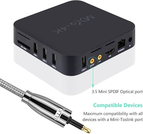 كابل صوت بصري، كابل ضوئي EMK Toslink إلى Mini Toslink مع سترة مضفرة للمسرح المنزلي، شريط الصوت، التلفزيون، PS4، Xbox، Playstation (16.5 قدم/5 متر) in Saudi Arabia