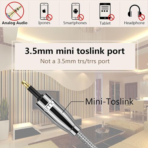 كابل صوت بصري، كابل ضوئي EMK Toslink إلى Mini Toslink مع سترة مضفرة للمسرح المنزلي، شريط الصوت، التلفزيون، PS4، Xbox، Playstation (16.5 قدم/5 متر) in Saudi Arabia