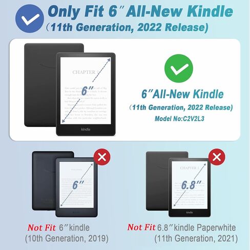 DMLuna Case for All-New Kindle 6" (11th Generation 2022 Release, Model C2V2L3), Hands Free Stand Durable Premium PU Leather Cover with Auto Sleep Wake Function, Hand Strap and Card Slot - Black in Kuwait