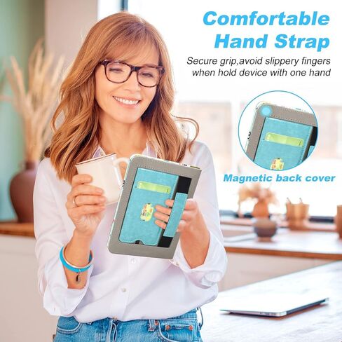 DMLuna Case for All-New Kindle 6" (11th Generation 2022 Release, Model C2V2L3), Hands Free Stand Durable Premium PU Leather Cover with Auto Sleep Wake Function, Hand Strap and Card Slot - Black in Kuwait