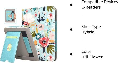 DMLuna Case for All-New Kindle 6" (11th Generation 2022 Release, Model C2V2L3), Hands Free Stand Durable Premium PU Leather Cover with Auto Sleep Wake Function, Hand Strap and Card Slot - Black in Kuwait