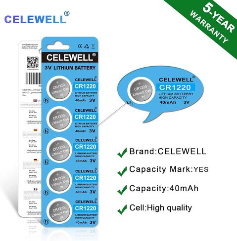 بطارية ليثيوم CELEWELL CR1220 5 عبوات 3 فولت 40 مللي أمبير في الساعة لمصباح LED/السوار/مصباح يدوي 【ضمان لمدة 5 سنوات】 in Saudi Arabia