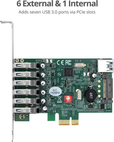 بطاقة توسيع SIIG ذات 7 منافذ USB 3.0 بسرعة 5 جيجابت في الثانية PCIe مع أقواس كاملة ومنخفضة للكمبيوتر المكتبي، تدعم Windows 11/ 10 (JU-P70011-S2) in Saudi Arabia