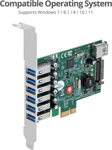 بطاقة توسيع SIIG ذات 7 منافذ USB 3.0 بسرعة 5 جيجابت في الثانية PCIe مع أقواس كاملة ومنخفضة للكمبيوتر المكتبي، تدعم Windows 11/ 10 (JU-P70011-S2) in Saudi Arabia
