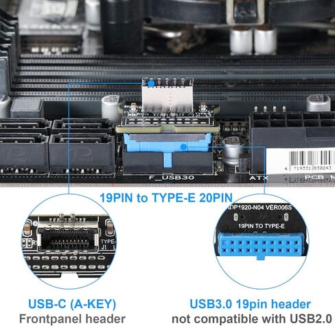 BEYIMEI USB 3.0 Front 19PIN to 3.1 Type-C Front Panel Header Type-E Adapter 20 to 19 Pin Expansion Card for Computer Mainboard in Kuwait