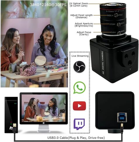 اس دي تي نوفا كاميرا 4K @30fps USB مع كاميرا ويب بعدسة متفاوتة 6-12 ملم in Kuwait