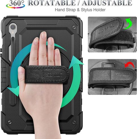 SEYMAC stock Case for Samsung Galaxy Tab S10 Lite / S10 FE / S9 FE 5G / S9 Tablet Case 10.9''/ 11'' Protective with Screen Protector, Pen Holder, 360 Rotate Stand, Hand Strap, Shoulder Strap, Black1 in Kuwait