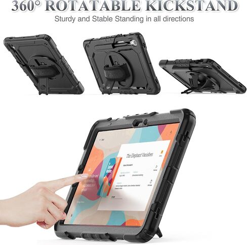 SEYMAC stock Case for Samsung Galaxy Tab S10 Lite / S10 FE / S9 FE 5G / S9 Tablet Case 10.9''/ 11'' Protective with Screen Protector, Pen Holder, 360 Rotate Stand, Hand Strap, Shoulder Strap, Black1 in Kuwait