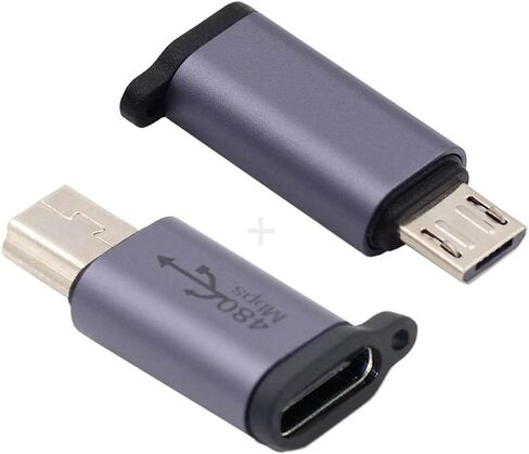 2pcs/lot USB-C USB2.0 Type C Female to Micro Mini USB Male Power Adapter 480Mbps Data with Chain Holes in Kuwait