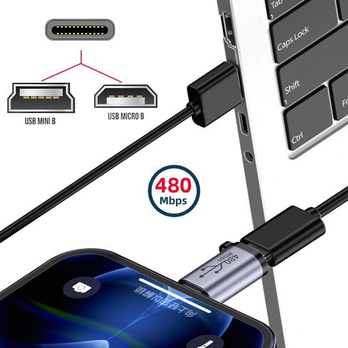 2pcs/lot USB-C USB2.0 Type C Female to Micro Mini USB Male Power Adapter 480Mbps Data with Chain Holes in Kuwait