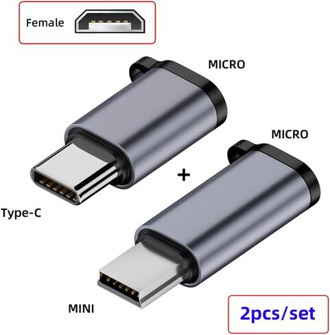 2pcs/lot USB-C USB2.0 Type C Female to Micro Mini USB Male Power Adapter 480Mbps Data with Chain Holes in Kuwait