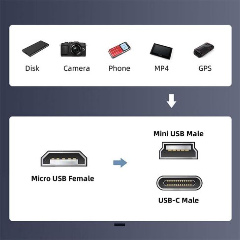 2pcs/lot USB-C USB2.0 Type C Female to Micro Mini USB Male Power Adapter 480Mbps Data with Chain Holes in Kuwait