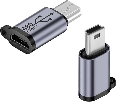 QIANRENON Mini USB Male to Micro USB Female Adapter Mini USB Plug to Micro USB2.0 Jack Charging Data Connector 480Mbps 18W 9V/2A, Al Alloy/Hook Hole, for Digital Camera MP3 Mobile Hard Drive, 2Pcs in Saudi Arabia