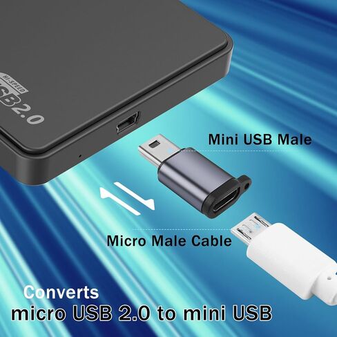 QIANRENON Mini USB Male to Micro USB Female Adapter Mini USB Plug to Micro USB2.0 Jack Charging Data Connector 480Mbps 18W 9V/2A, Al Alloy/Hook Hole, for Digital Camera MP3 Mobile Hard Drive, 2Pcs in Saudi Arabia