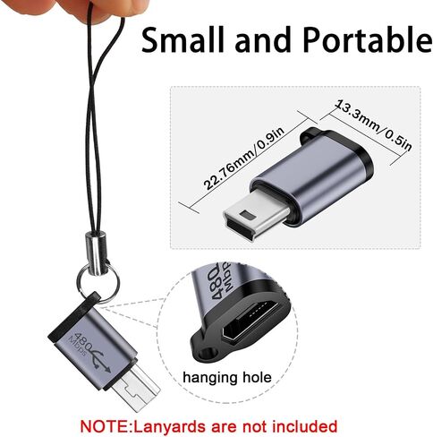 QIANRENON Mini USB Male to Micro USB Female Adapter Mini USB Plug to Micro USB2.0 Jack Charging Data Connector 480Mbps 18W 9V/2A, Al Alloy/Hook Hole, for Digital Camera MP3 Mobile Hard Drive, 2Pcs in Saudi Arabia