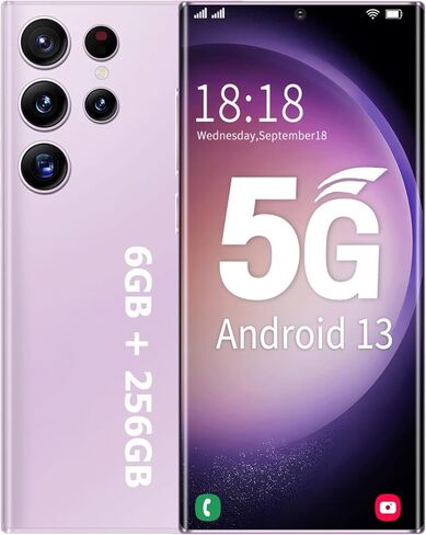 هاتف ذكي viqee S23 5G غير مقفل، Android 13 ثنائي شريحة الاتصال، هاتف خلوي 6.8 بوصة HD 3200 * 1440 عرض هاتف غير مقفل، ذاكرة وصول عشوائي 6 جيجابايت + ذاكرة تخزين داخلية 256 جيجابايت، كاميرا رئيسية 80 ميجابكسل، بطارية ضخمة 6000 مللي أمبير في الساعة (أرجواني) in Kuwait