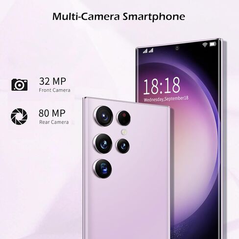 هاتف ذكي viqee S23 5G غير مقفل، Android 13 ثنائي شريحة الاتصال، هاتف خلوي 6.8 بوصة HD 3200 * 1440 عرض هاتف غير مقفل، ذاكرة وصول عشوائي 6 جيجابايت + ذاكرة تخزين داخلية 256 جيجابايت، كاميرا رئيسية 80 ميجابكسل، بطارية ضخمة 6000 مللي أمبير في الساعة (أرجواني) in Kuwait