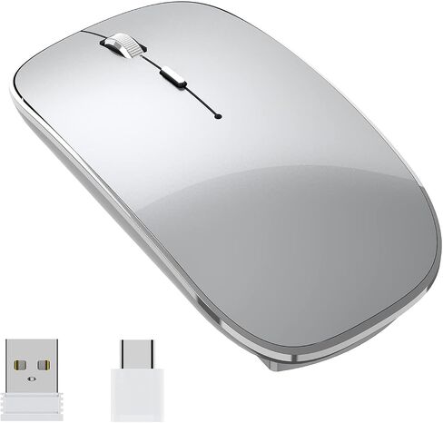 ماوس هالبيلت اللاسلكي القابل للشحن، ماوس لاسلكي صامت محمول USB ونوع C ماوس لاسلكي مزدوج الوضع 3 نقطة في البوصة قابلة للتعديل لأجهزة الكمبيوتر المحمول، ماك، ماك بوك، أندرويد، الكمبيوتر الشخصي (Q23S أسود) (رمادي) in Kuwait