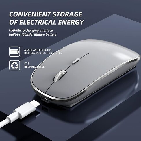 ماوس هالبيلت اللاسلكي القابل للشحن، ماوس لاسلكي صامت محمول USB ونوع C ماوس لاسلكي مزدوج الوضع 3 نقطة في البوصة قابلة للتعديل لأجهزة الكمبيوتر المحمول، ماك، ماك بوك، أندرويد، الكمبيوتر الشخصي (Q23S أسود) (رمادي) in Kuwait