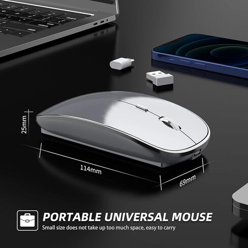 ماوس هالبيلت اللاسلكي القابل للشحن، ماوس لاسلكي صامت محمول USB ونوع C ماوس لاسلكي مزدوج الوضع 3 نقطة في البوصة قابلة للتعديل لأجهزة الكمبيوتر المحمول، ماك، ماك بوك، أندرويد، الكمبيوتر الشخصي (Q23S أسود) (رمادي) in Kuwait