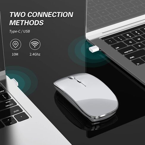 ماوس هالبيلت اللاسلكي القابل للشحن، ماوس لاسلكي صامت محمول USB ونوع C ماوس لاسلكي مزدوج الوضع 3 نقطة في البوصة قابلة للتعديل لأجهزة الكمبيوتر المحمول، ماك، ماك بوك، أندرويد، الكمبيوتر الشخصي (Q23S أسود) (رمادي) in Kuwait