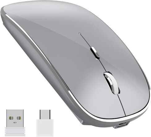 ماوس هالبيلت اللاسلكي القابل للشحن، ماوس لاسلكي صامت محمول USB ونوع C ماوس لاسلكي مزدوج الوضع 3 نقطة في البوصة قابلة للتعديل لأجهزة الكمبيوتر المحمول، ماك، ماك بوك، أندرويد، الكمبيوتر الشخصي (Q23S أسود) (رمادي) in Kuwait