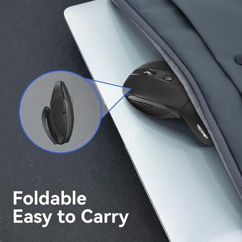 TECKNET ماوس لاسلكي قابل للطي، ماوس سفر 2.4G مع مستقبل USB، ماوس لاسلكي لأجهزة الكمبيوتر المحمول والكمبيوتر المحمول والكمبيوتر الشخصي والفأرة المحمولة 3 DPI قابلة للتعديل 2000/1500/1000، عمر البطارية 24 شهرًا in Kuwait