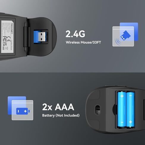 TECKNET ماوس لاسلكي قابل للطي، ماوس سفر 2.4G مع مستقبل USB، ماوس لاسلكي لأجهزة الكمبيوتر المحمول والكمبيوتر المحمول والكمبيوتر الشخصي والفأرة المحمولة 3 DPI قابلة للتعديل 2000/1500/1000، عمر البطارية 24 شهرًا in Kuwait