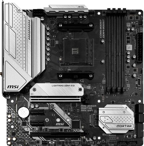 MSI MAG B550M Mortar MAX WiFi Gaming (AMD Ryzen 5000 Series, AM4, DDR4, PCIe 4.0, SATA 6Gb/s, M.2, USB 3.2 Gen 2, HDMI/DP, Wi-Fi 6E, Bluetooth 5.2, 2.5Gbps LAN, Micro ATX) in Kuwait