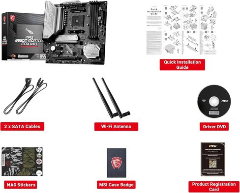 MSI MAG B550M Mortar MAX WiFi Gaming (AMD Ryzen 5000 Series, AM4, DDR4, PCIe 4.0, SATA 6Gb/s, M.2, USB 3.2 Gen 2, HDMI/DP, Wi-Fi 6E, Bluetooth 5.2, 2.5Gbps LAN, Micro ATX) in Kuwait