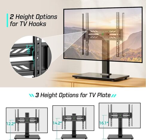 Greenstell TV Stand with LED Lights, Universal Table Top TV Stand for 27-55 inch TVs, Height Adjustable TV Base Stand, Eye Protection, Swivel, Holds up to 88 Lbs, Max VESA 350x350mm in Kuwait