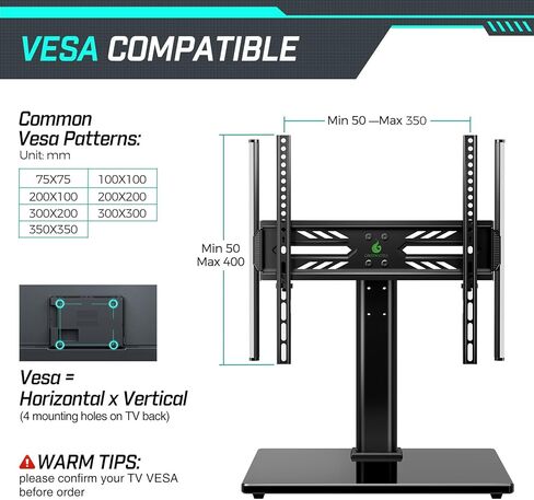 Greenstell TV Stand with LED Lights, Universal Table Top TV Stand for 27-55 inch TVs, Height Adjustable TV Base Stand, Eye Protection, Swivel, Holds up to 88 Lbs, Max VESA 350x350mm in Kuwait
