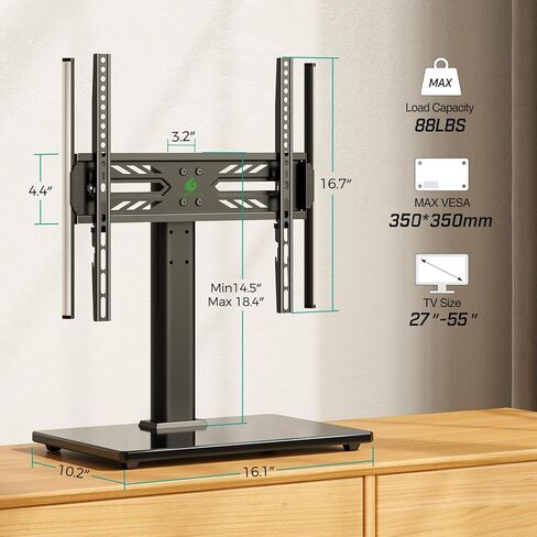 Greenstell TV Stand with LED Lights, Universal Table Top TV Stand for 27-55 inch TVs, Height Adjustable TV Base Stand, Eye Protection, Swivel, Holds up to 88 Lbs, Max VESA 350x350mm in Kuwait